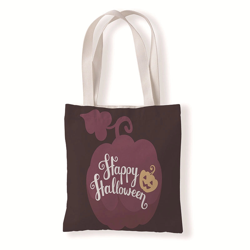 Halloween Women’s Medium Canvas Pumpkin Letter Elegant Streetwear Square Open Canvas Bag
