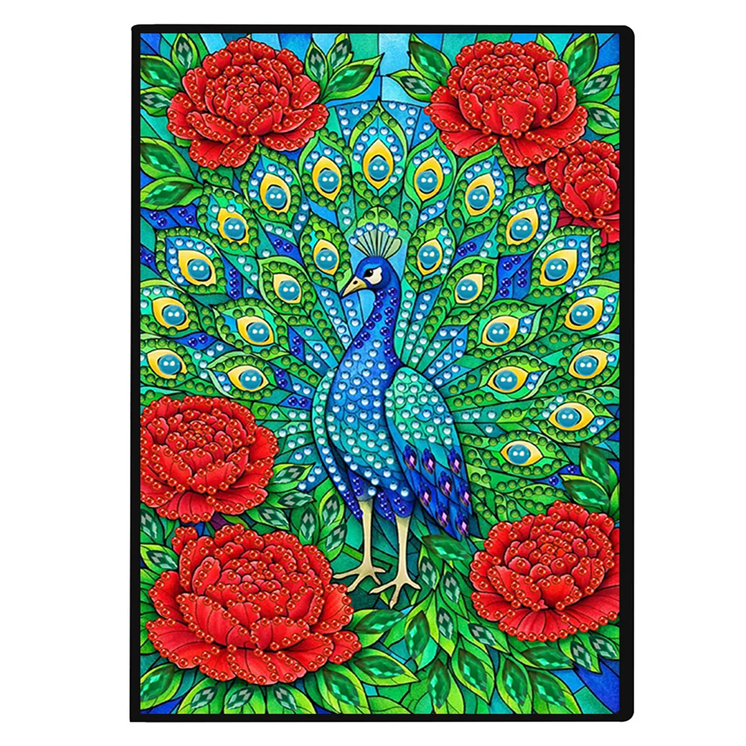 DIY Flower Diamond Painting Journals Notebooks 50 Pages A5 No Lines Special Shaped Diamond Art Kits for Beginners Craft Lovers and Artists (Peacocks)