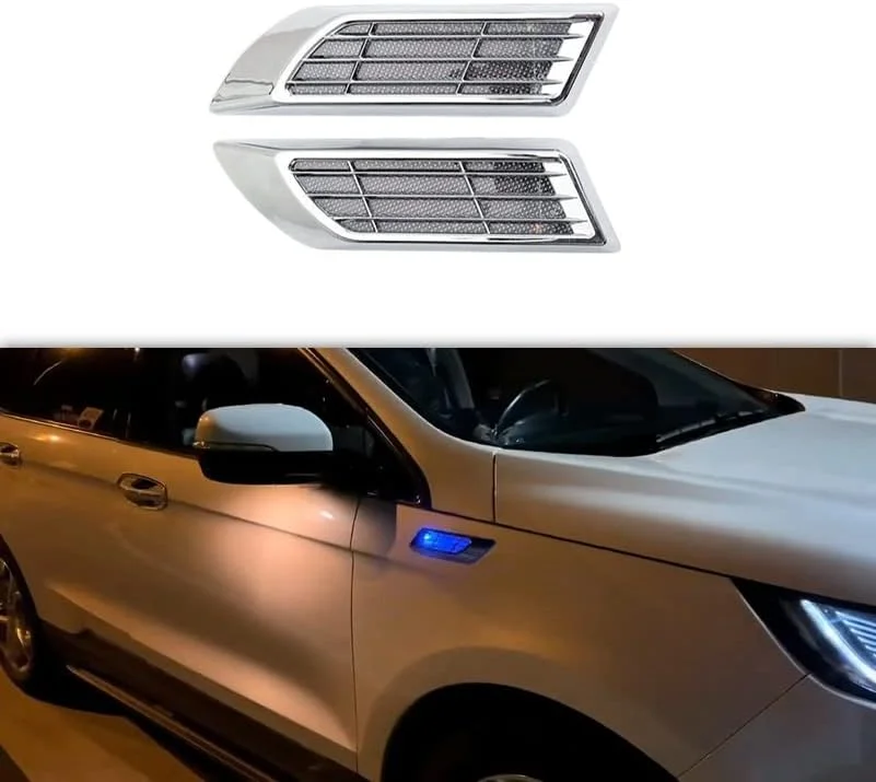 Universal Car Exterior Accessories -- Hood Scoop For Cars, Car Hood Vents With Cool Solar Warning Light, Car Vent Accessories. Cars, Pickup Trucks, SUVs, Exterior Automotive Accessories, A Pair. ( Col
