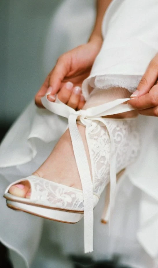 Ivory Lace Peep Toe Tie up Wedding Platform Pumps Vdcoo