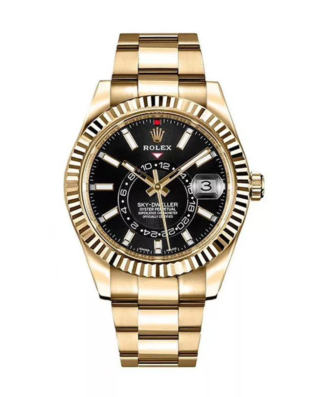 Rolex 326938 Sky-Dweller Yellow Gold Men's Black Dial Watch