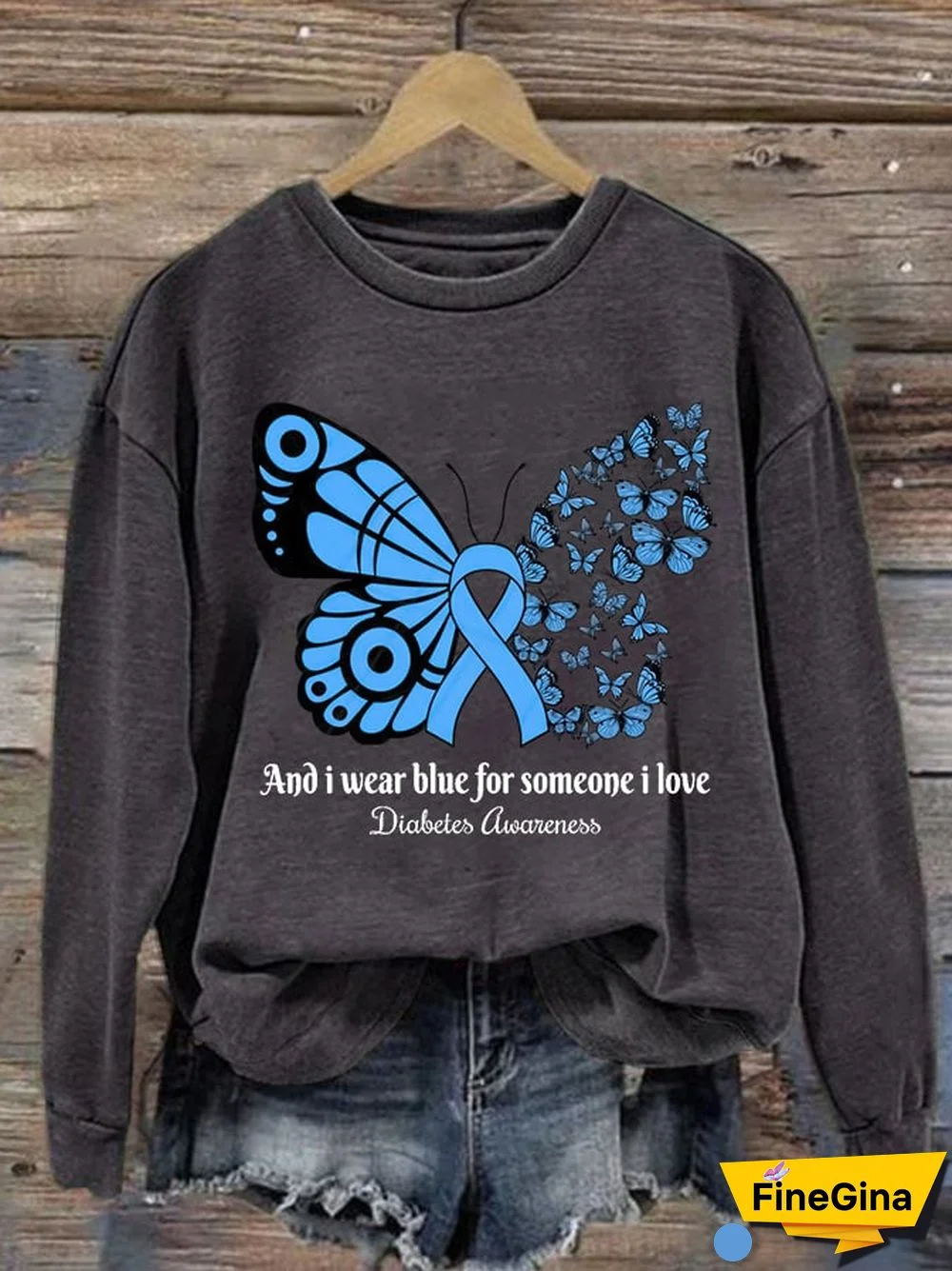 Diabetes Ladies Printed Long Sleeve Sweatshirt