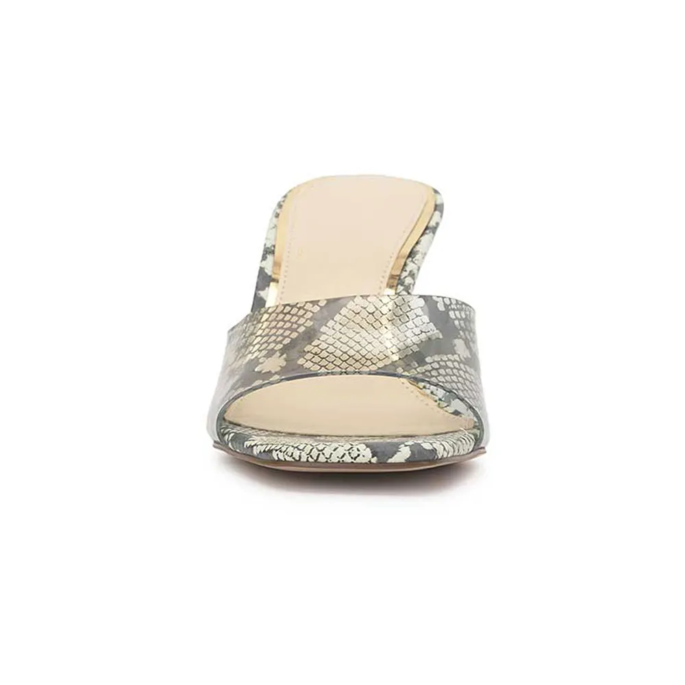 Grey & Ivory Python Print Open Toe Stiletto Heel Clear Slide Sandals