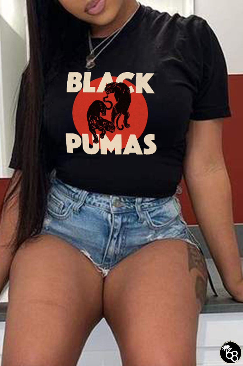 Black Street Print Patchwork Letter O Neck T-Shirts | 168DEAL