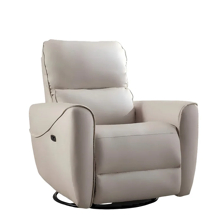 Beige Faux Leather Power 270&deg; Swivel Glider Recliner with Lumbar Support and USB Ports