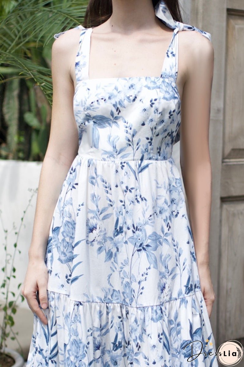 Women's New Southeast Asian Skirt Summer Women's Mosaic Print Lace up Butterfly Knot Back Dress