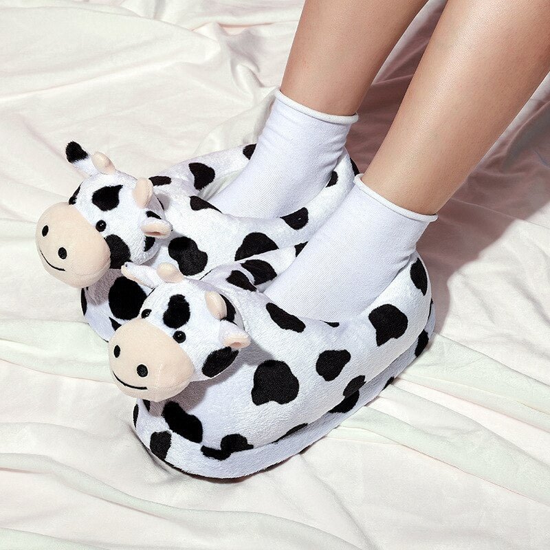 Kawaii Tiger Desginer Winter Slippers Girls Indoor Room Floor Shoes Women's Ankle Booty Slipper 3D Animal Cow Design Home Shoes