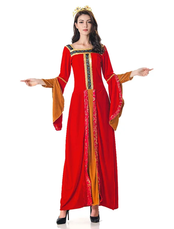 Halloween Costume Red Vintage Flared Sleeve Women Maxi Dress Novameme