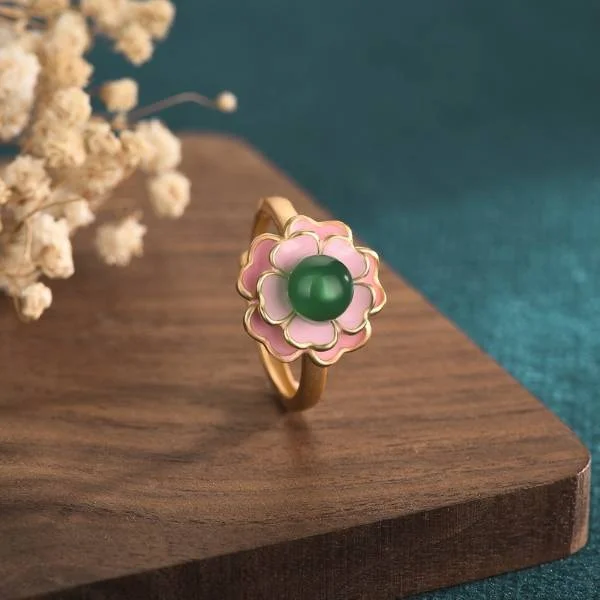 Natural Jade Camellia Premium Design Pendant Necklace