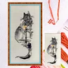 Partial Embroidery 18CT DIY Ink Cat Building Counted Cross Stitch Kit Art 30*55CM