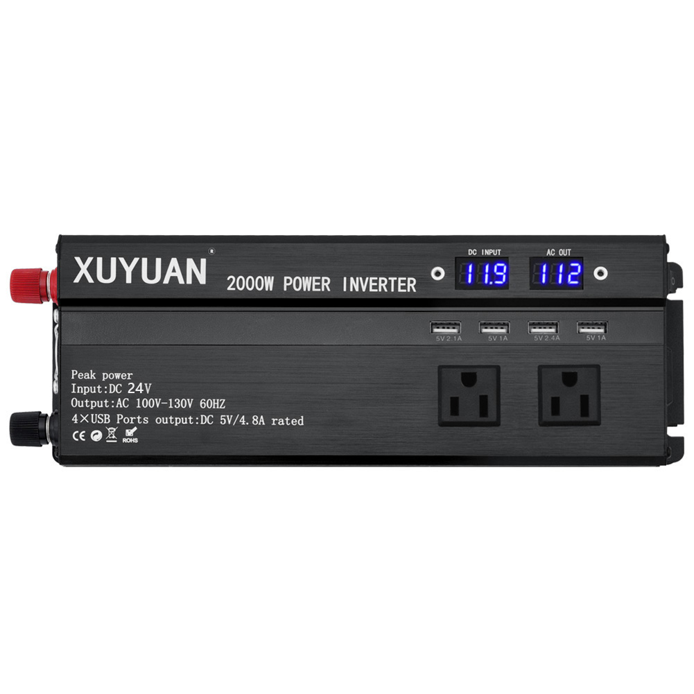 

2000 Watts Car Inverter DC 24V to 110V AC with 3 AC Outlets 4 USB Ports, 12v 2000w 110v, 501 Original