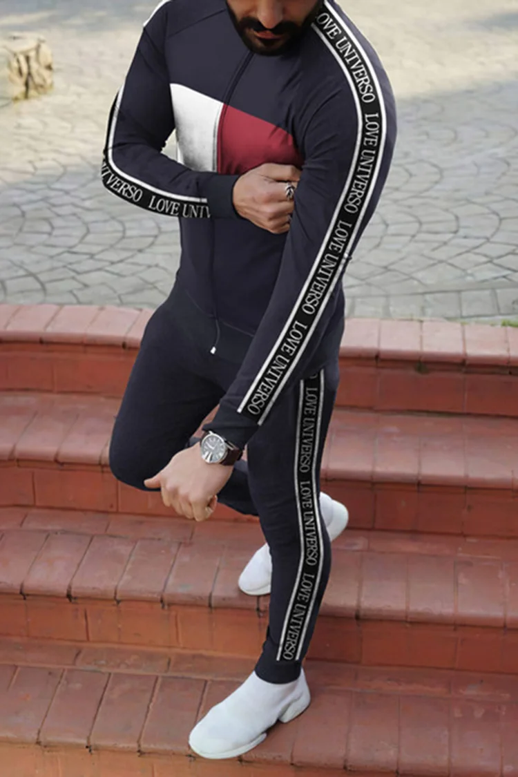Fashion English Letter Contrast Printing Jacket And Pants