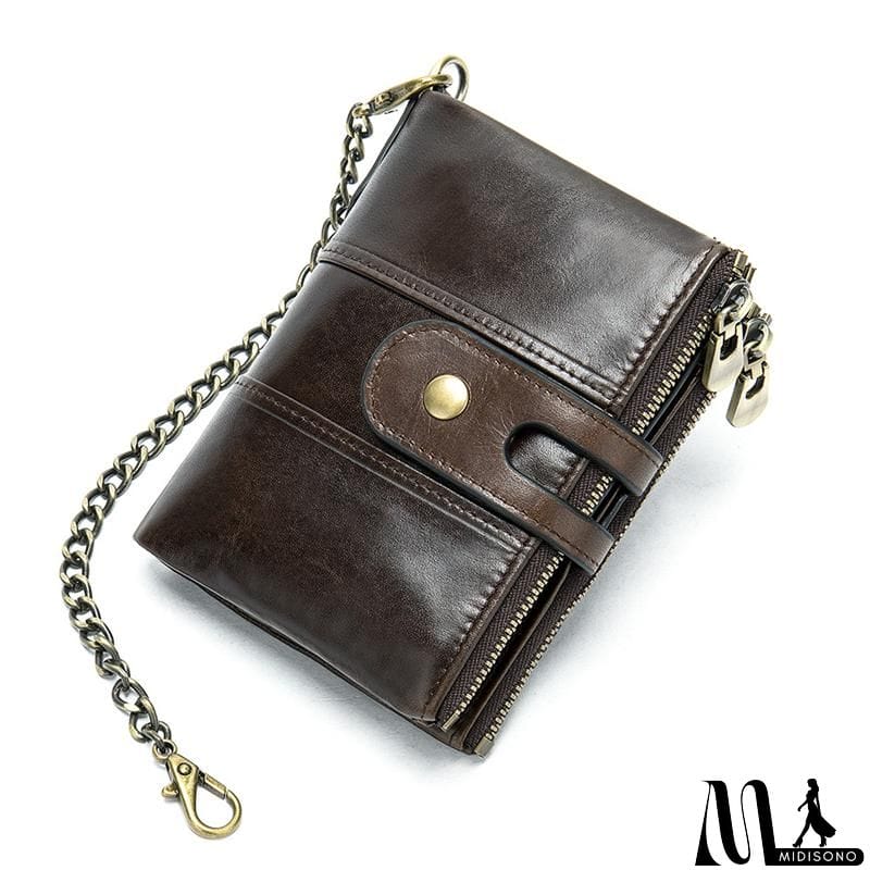 MidiSono - Mens Anti-Theft Multipockets Vintage Leather Wallets