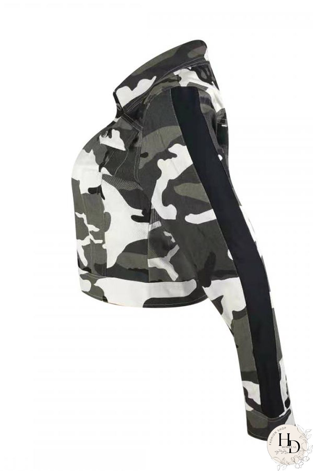 Gold Turndown Collar Camouflage Patchwork The cowboy Others Long Sleeve Denim jacket