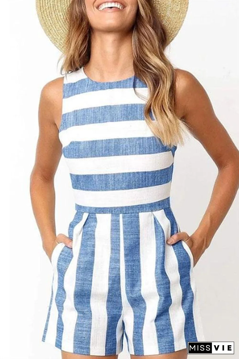 Wide Striped Pocket Romper