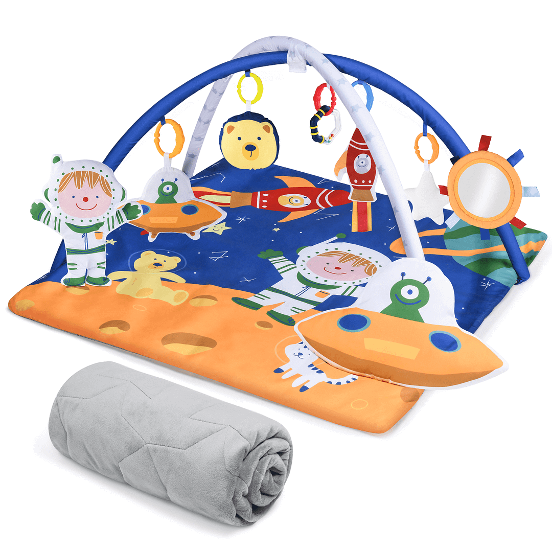 Lupantte 8 in 1 Baby Play Mat with 2 Replaceable Washable Mats, Baby Play Gym for Sensory Development with 8 Toys, Thicker, Non-Slip, Newborn