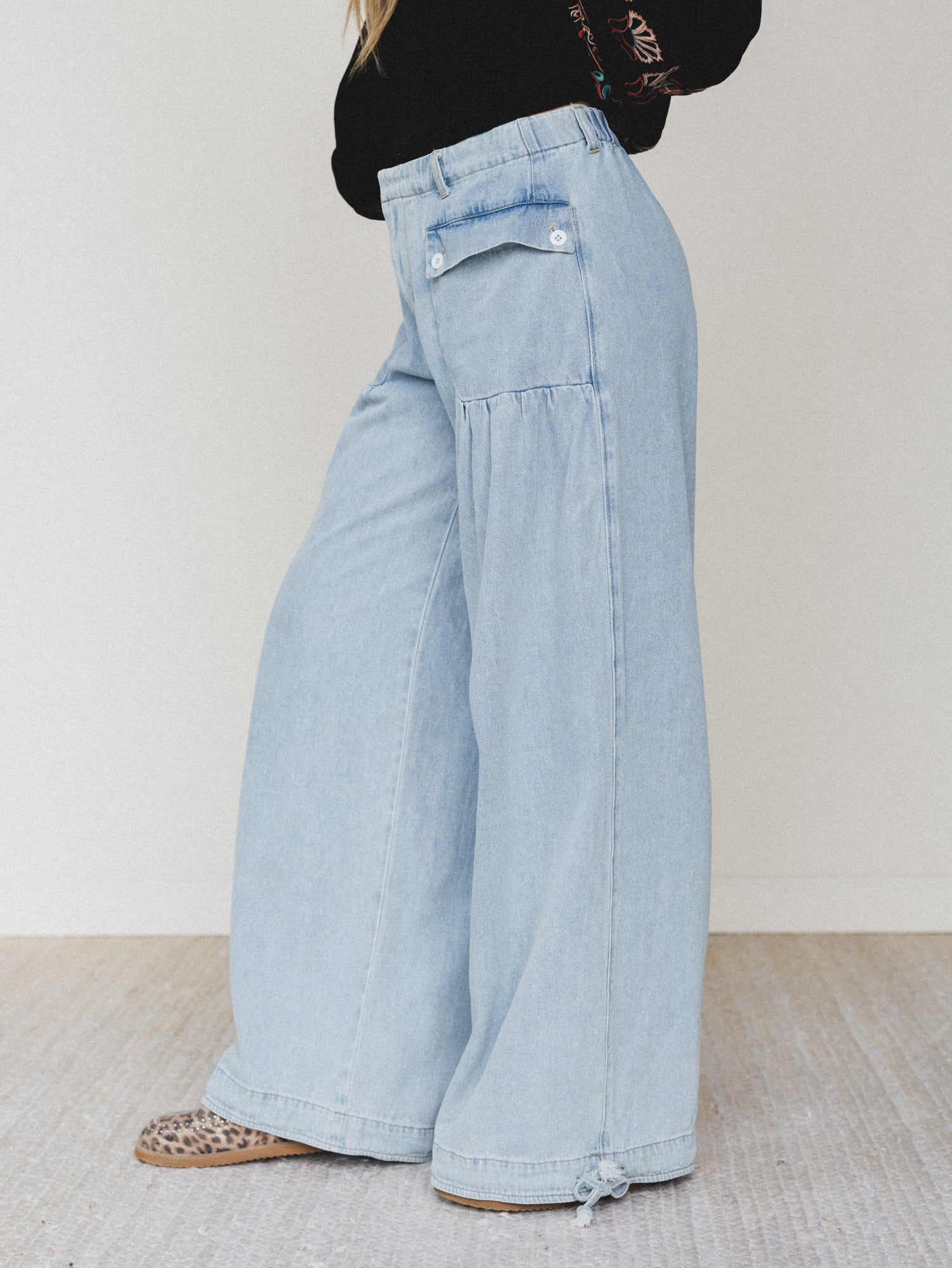 Lets Jet Set Wide Leg Pants - Light Denim