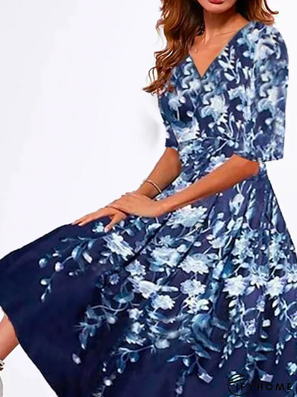 Loose Floral V Neck Dresses | IFYHOME
