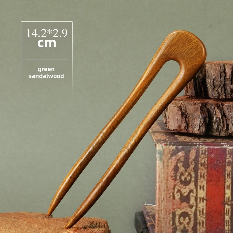 U-shaped Double Hairpin Handmade Sandalwood Hairpin Plate Headdress Simple Modern Wood Hairpin Chinese Clothing Antique Accessories Hairpin