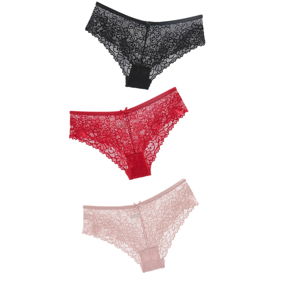 3Pcs Hot Panties for Woman Underwear Sexy Lace Breathable Soft Lingerie Female Briefs Panty Sexy Transparent Women's Underpants