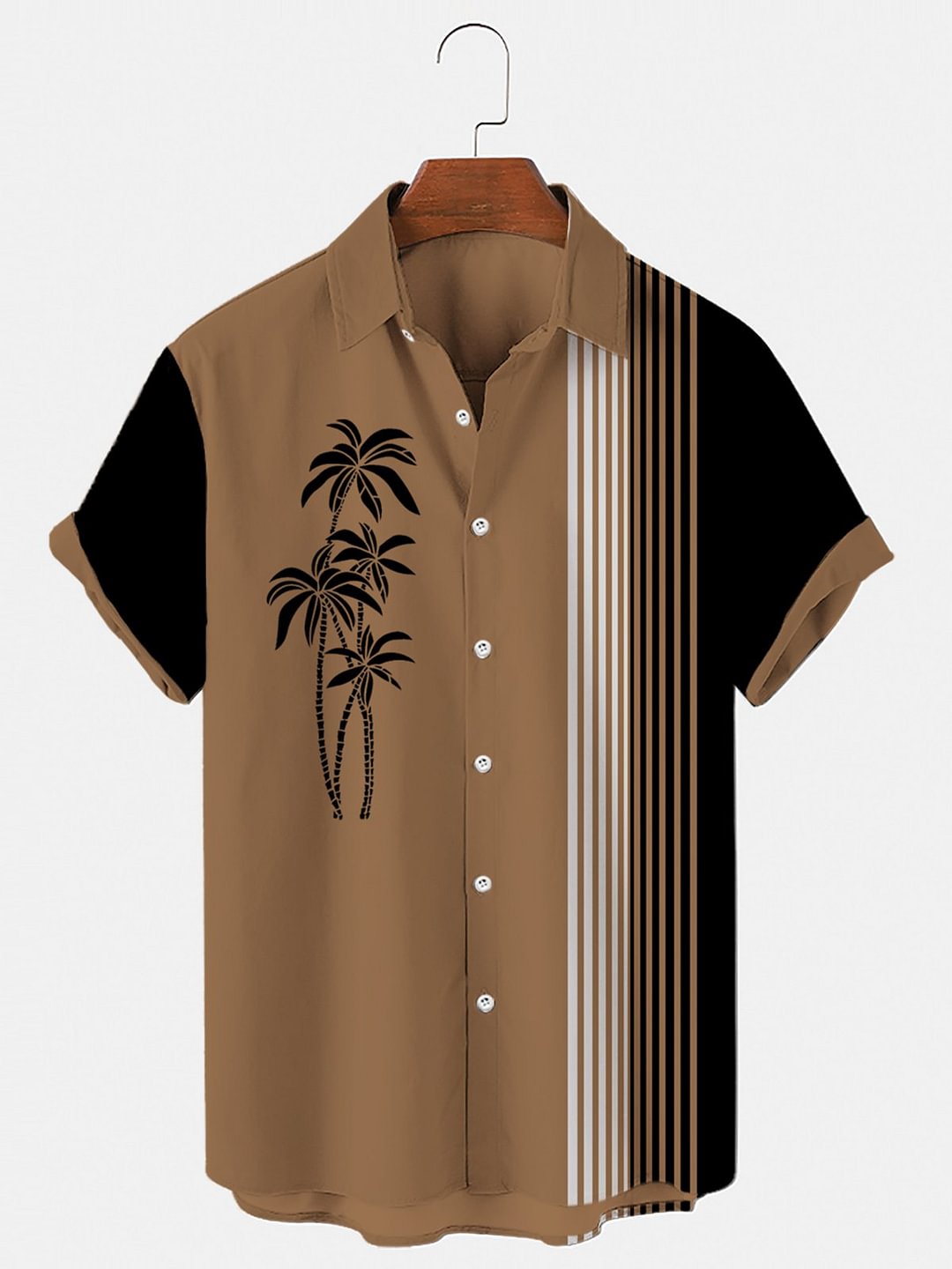Men's Vintage Casual Breathable Shirts Plus Size Palm Tree Print Short Sleeve Shirts