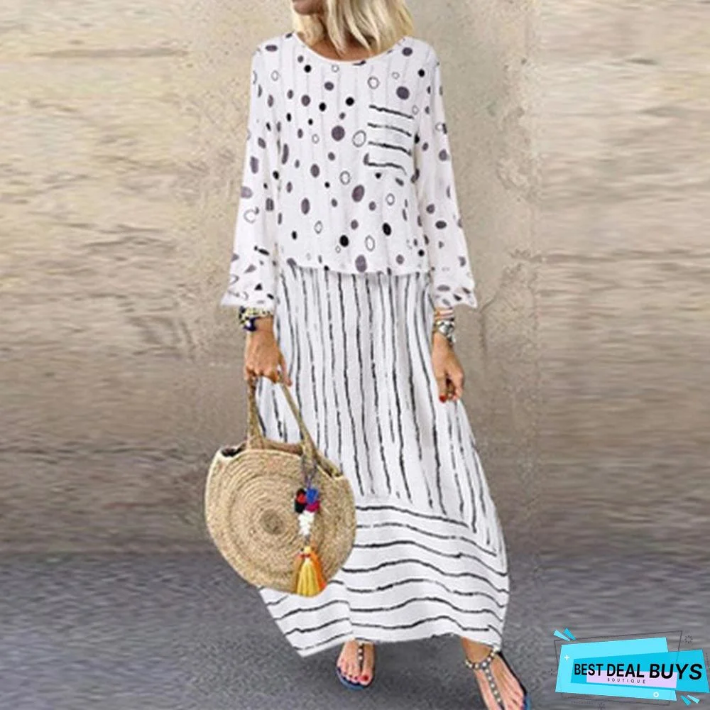 Polka Dot Plus Size Loose Fake Two-Piece Cotton and Linen Dress