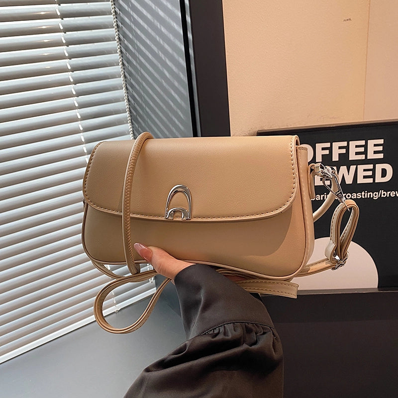 Women’s Medium Pu Leather Solid Color Classic Style Sewing Thread Square Flip Cover Underarm Bag