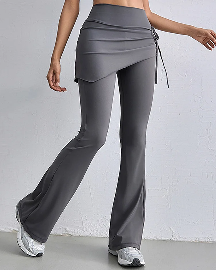 Fake Two-Piece Flared Side Drawstring Yoga Pants
