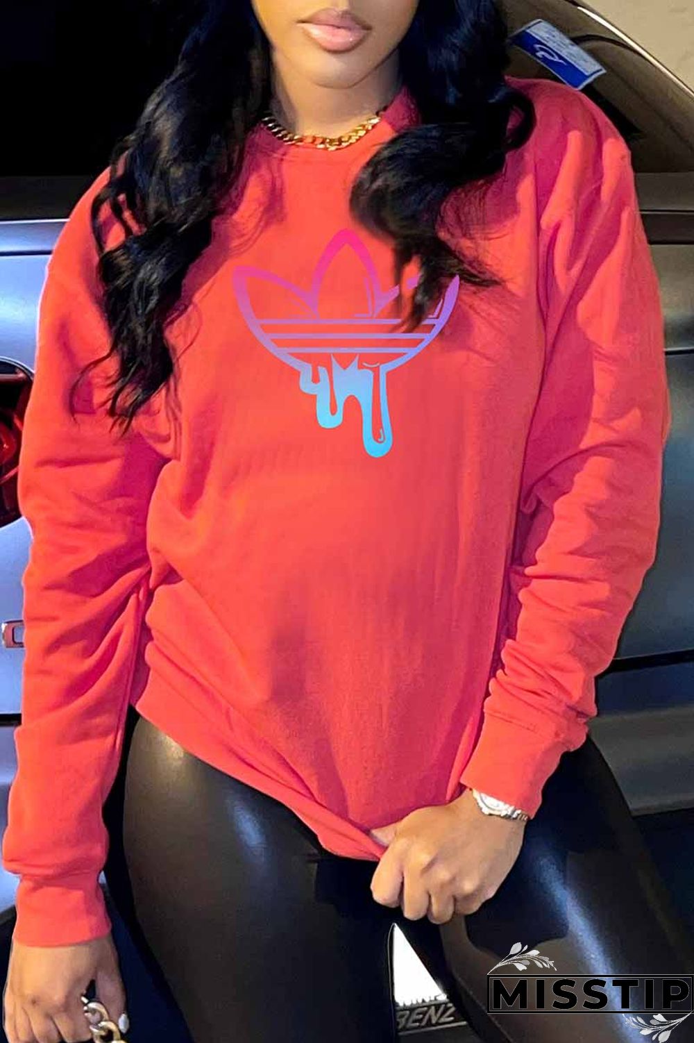 Black Casual Print Patchwork O Neck Tops