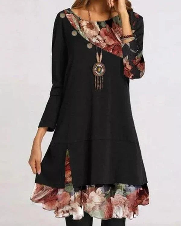 casual floral round neckline above knee shift dress p515589