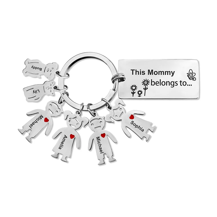 Personalized Family Keychain Custom 6 Names for Kid and Pet Charms