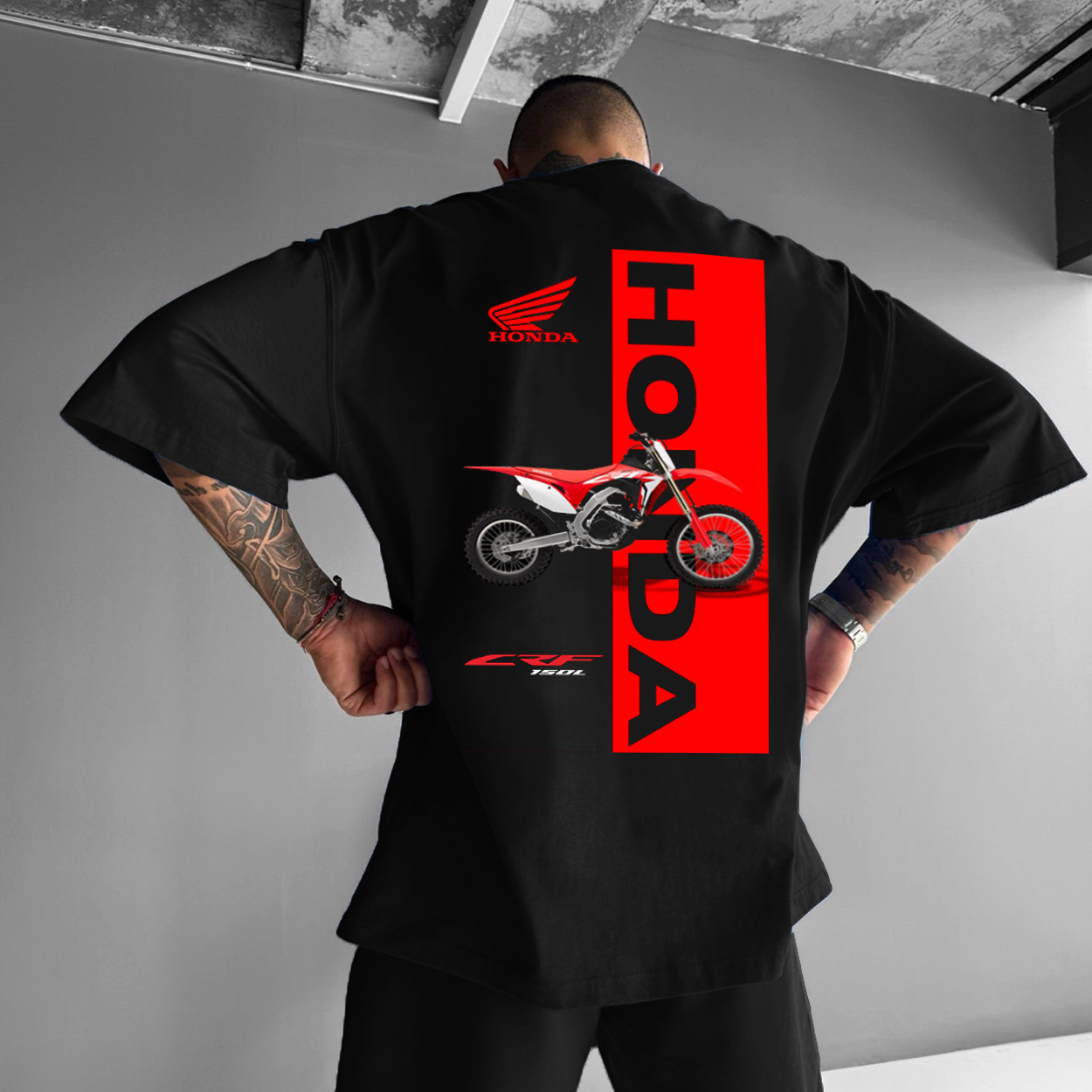 Men's Black Loose Casual Racing Style Short-sleeved T-shirt / TECHWEAR CLUB / Techwear