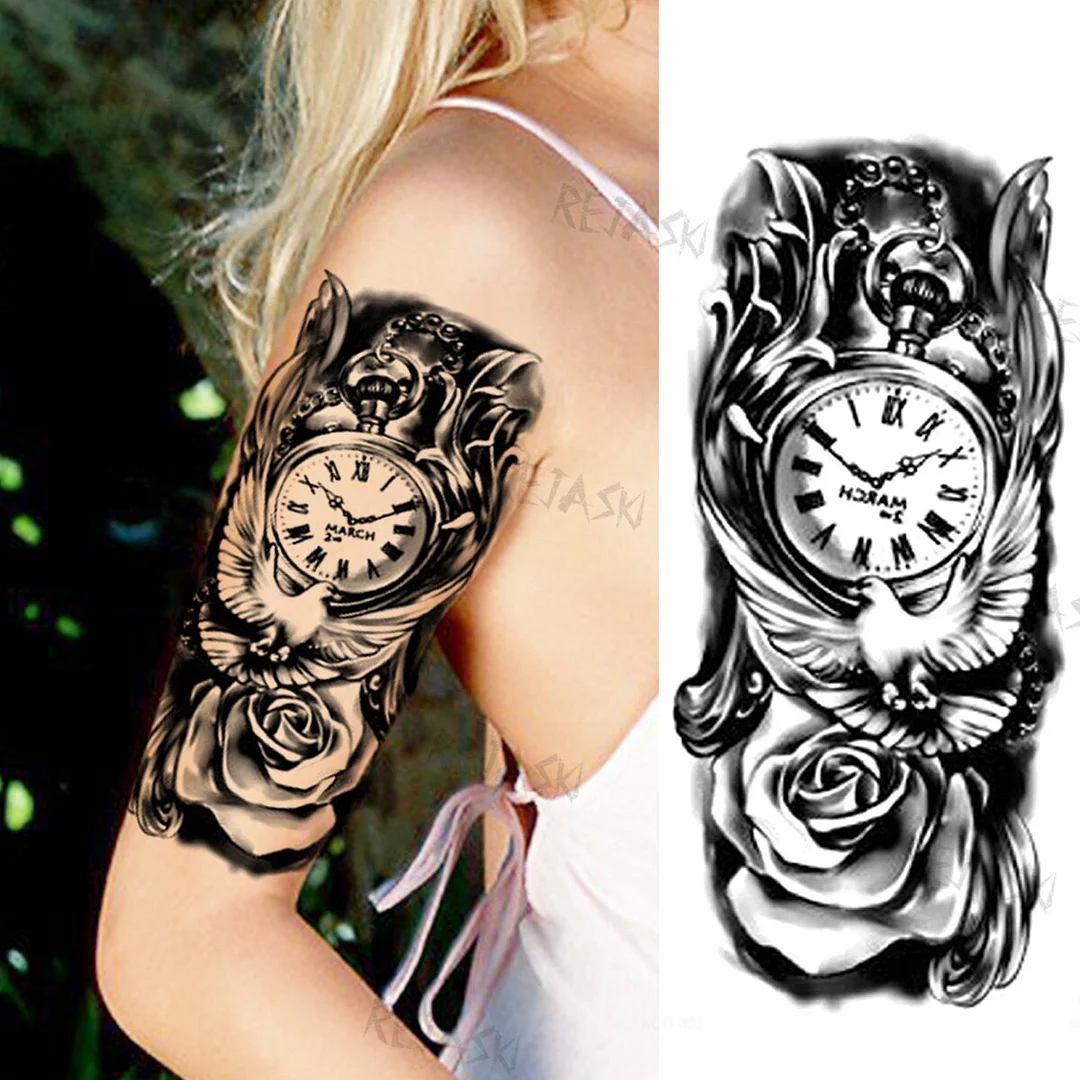 Sdrawing Big Lion Crown Temporary Tattoos For Men Women Tiger Flower Cross Skull Realistic Fake Tattoo Body Art Tatoo Sticker