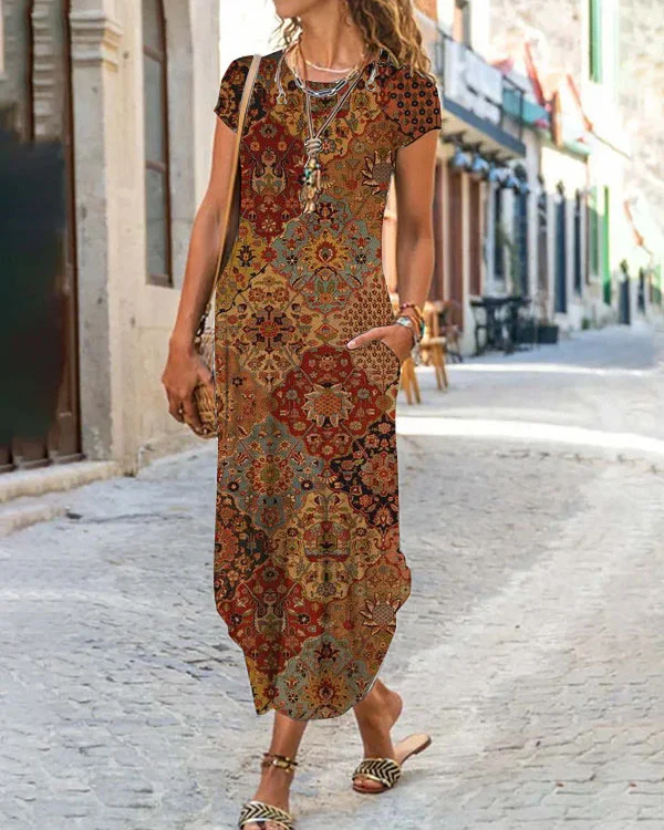 Casual Vintage Print Holiday Midi Dress