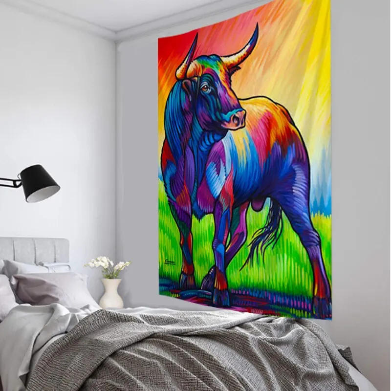 lion tapestry printed oil painting art tapestry psychedelic animal Cartoonwall hanging beach towelHanging Kids Room Decor