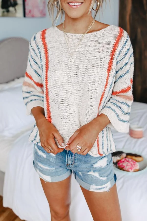 Casual Flared Sleeve Striped Sweater