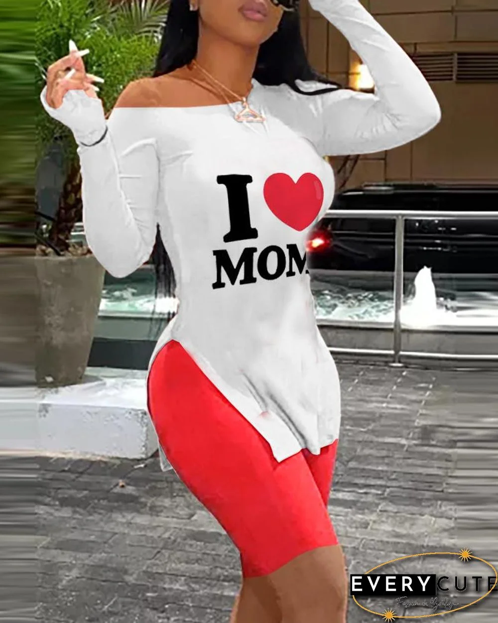 Mother's Day Letter Heart Print Top & Shorts Set