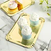 10 Pack | Metallic Gold 9" Paper Cardboard Serving Trays, Rectangle Party Platters With Scalloped Rim - 400 GSM