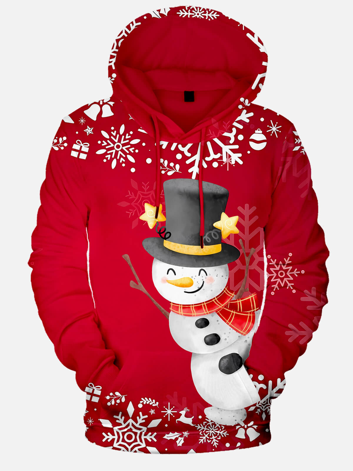 Men's Christmas Snowman Stripe Contrast Print Hooded Sweatshirt PLUSCLOTHESMAN