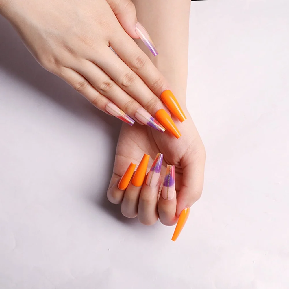 Artificial Glitter Pink Graffiti Detachable Long Almond False Nails Wearable Fake Nails Full Cover Nail Tips Press On Nails 24pc