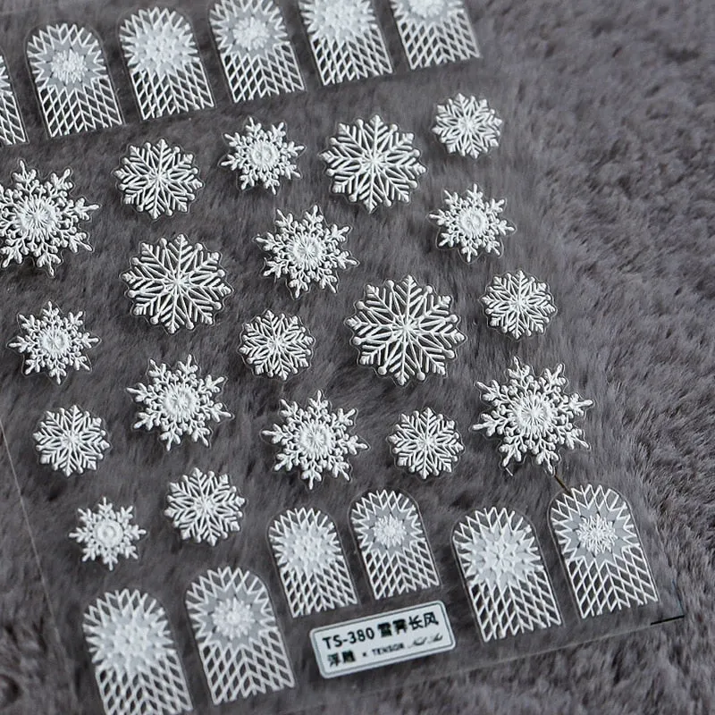 5D Nail Art Stickers Christmas SnowFlake Snowman Deer Tree Design Three-dimensional Frosted Thin Relief Nail Art Charms Decor-Nail Inspo