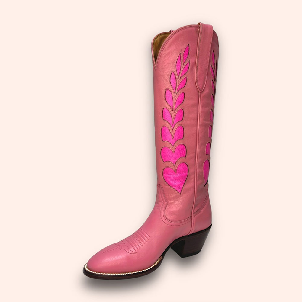 Pink & Fuchsia Heart Inlay Round Toe Knee-High Cowgirl Boots for Women Nicepairs
