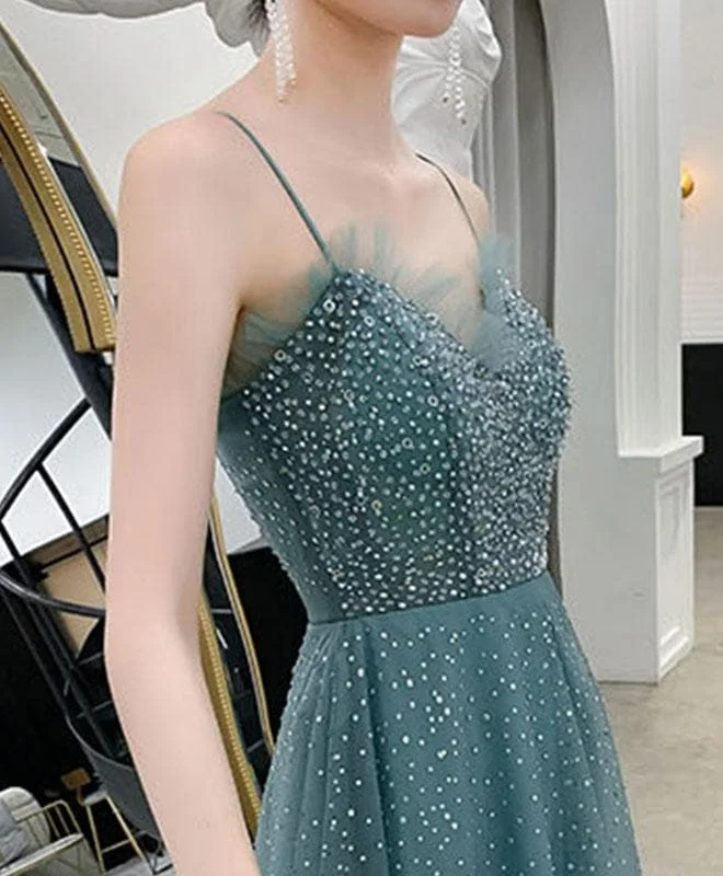 Green Sweetheart Tulle Sequin Long Prom Dress Tulle Formal Dress