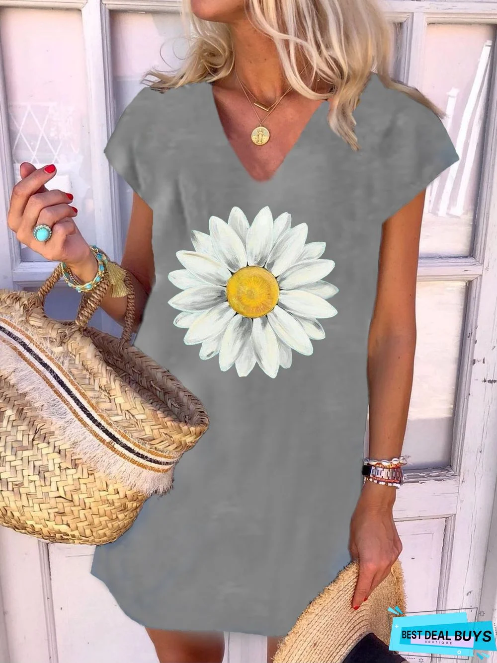 New Women Chic Vintage Boho Hippie Shift Short Sleeve Casual Weaving Tunic Dress