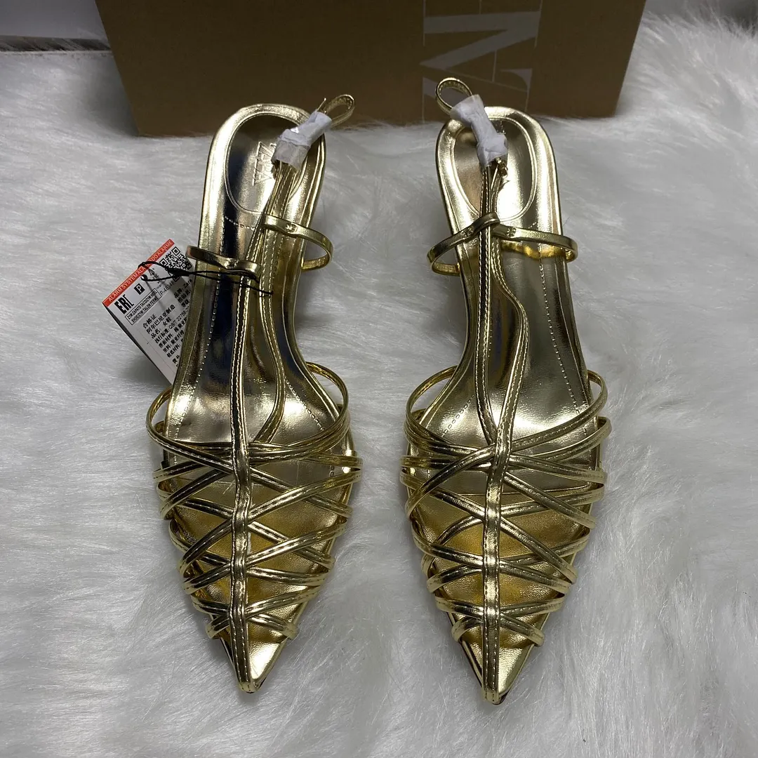Breakj Breakj Home 2025Ins Fashion Show Plating Heel Steel And A Buckle Strap Simple Toe Women's Shoes