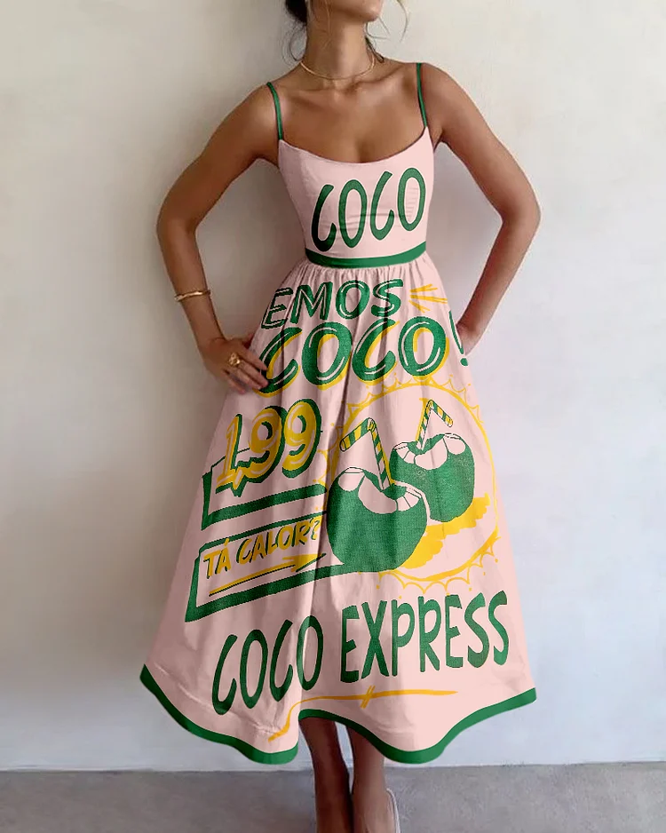 Vacation COCO coconut print suspender dress