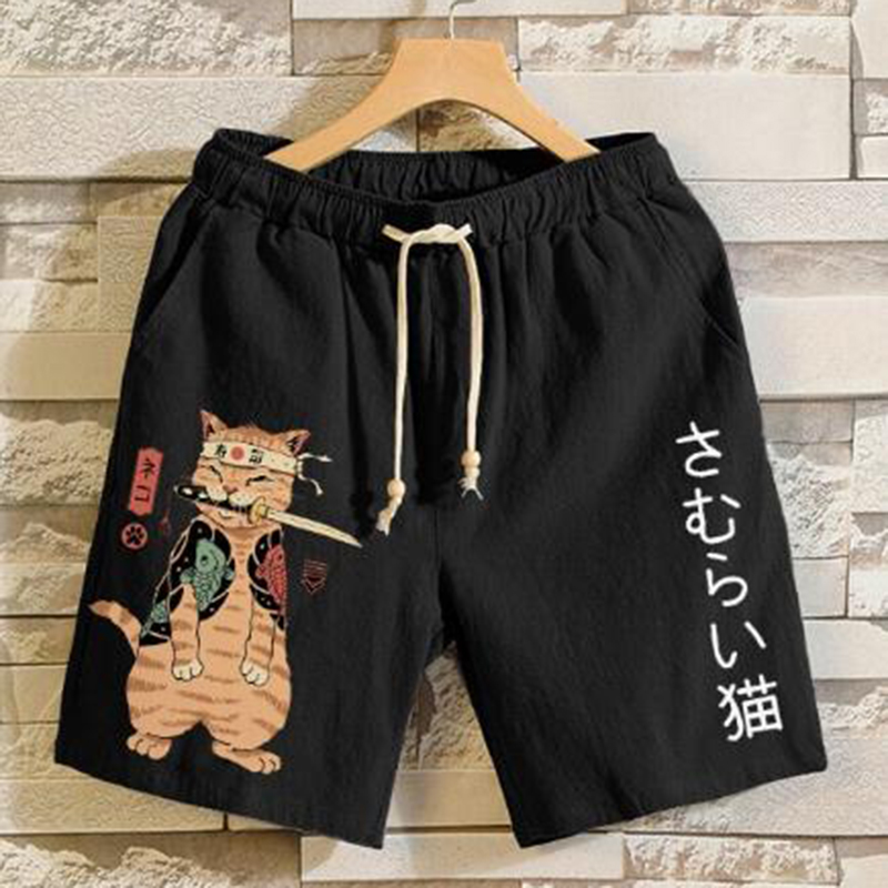 Vintage Japanese Cat Art Print Casual Shorts  artssus