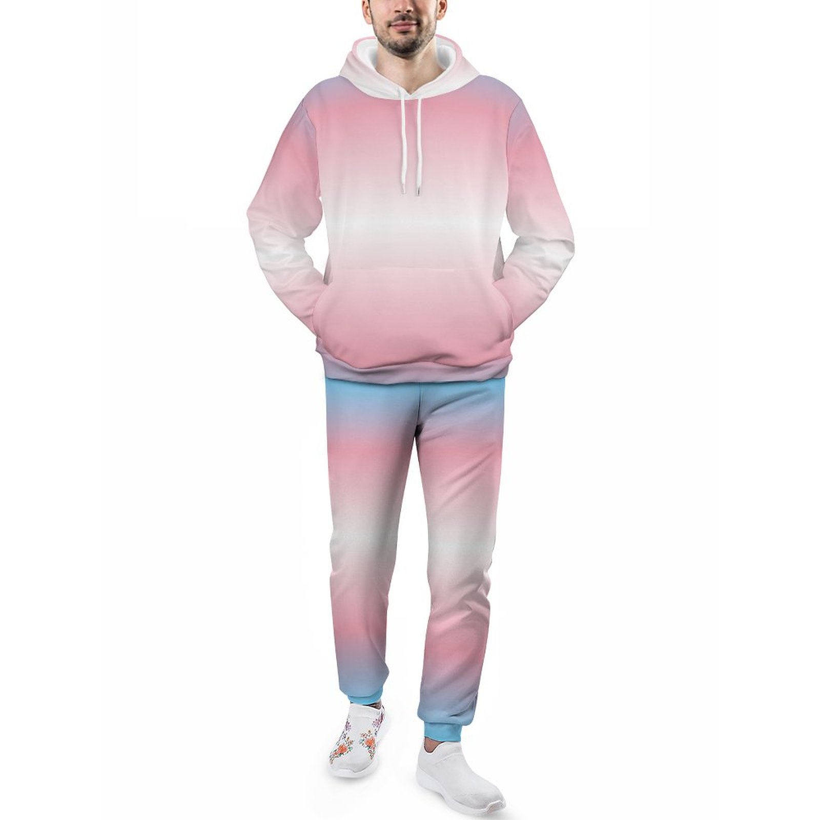 Printed Gradient Pride Patten Trans Men's Tracksuit 2 Piece Hoodie Sweatsuit Sets Casual Jogging Athletic Suits