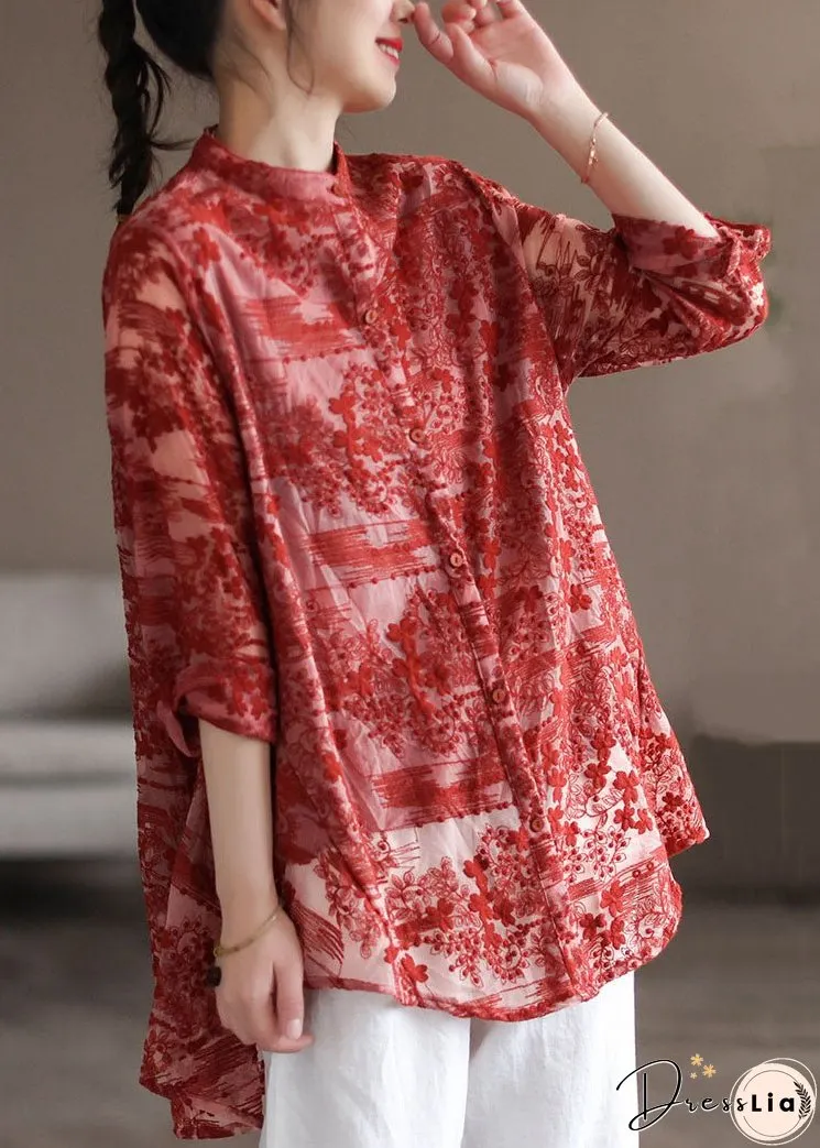 Stylish White Stand Collar Embroideried Patchwork Lace Shirt Tops Long Sleeve