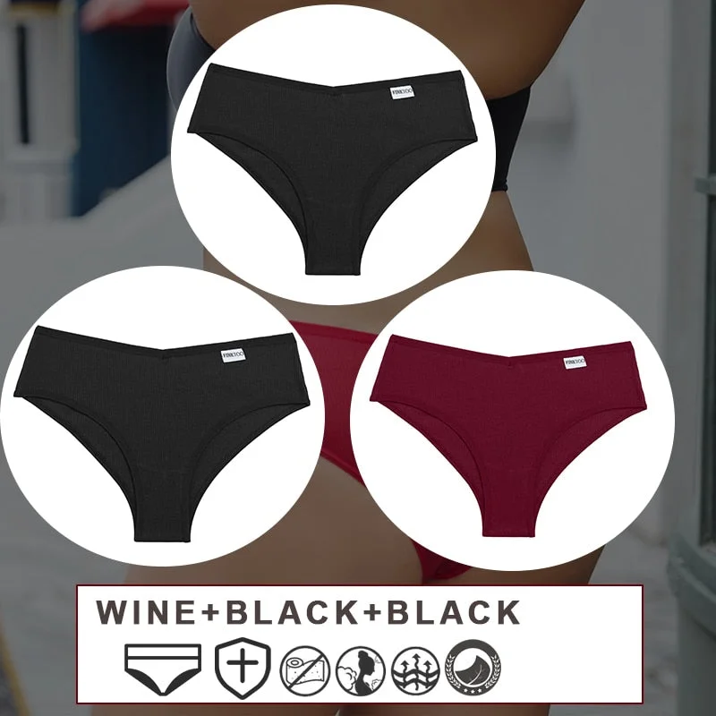 FINETOO 3PCS/Set M-2XL Women's Cotton Lingerie Panties Sexy  Underwear Bikini Thongs Pantys For Ladies Plus Size Female Briefs